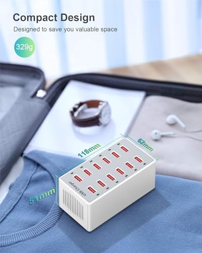 High-Efficiency 12-Port USB Charging Hub – Rapid 60 W Smart Dock for i Phone, i Pad, Galaxy and More – Ultimate Multi-Device Power Station for Home & Office with Advanced Safety Features – Streamline Your Charging Experience