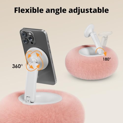 Magnetic Phone Pillow Stand, Phone Holder for Bed,Lap,Desk, Cozy Pillow Holder with Bowl and Suction Cup, Compatible with 3.5-7″ iPhone,E-Reader, Kindle, Pink – Enhanced Compatibility and Speed