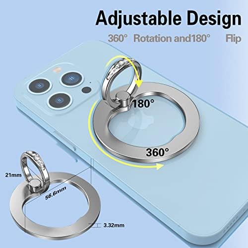 Premium AUROX Magnetic Phone Ring Holder for i Phone 16/15/14/13/12 – Ultra-Strong Aluminum Alloy Grip with N52 Magnets, 360° Rotatable & 180° Flip Design, Versatile Stand for Secure One-Handed Use, Effortless Wireless Charging Compatibility, Ideal for Magsafe Users – Silver Finish for Enhanced Style and Functionality