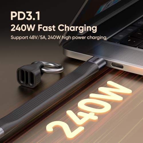 USB 4.0 Date Cable Portable Keychain 0.42ft, 240W 5A Fast Charging USB C Cable, 40Gbps Data Transfer, 8K 60Hz Video Display for iPhone 16 15 Pro Max, iPad, Thunderbolt 4/3, Hub, External SSD (Black) – Enhanced Compatibility and Speed