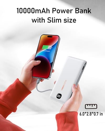 VEEKTOMX 20,000 m Ah Portable Charger with Built-in Cables and AC Wall Plug – Fast Charging Power Bank for i Phone 15/14/13 & Samsung Devices, Slim Battery Pack with LED Display for Ultimate Compatibility and On-the-Go Convenience
