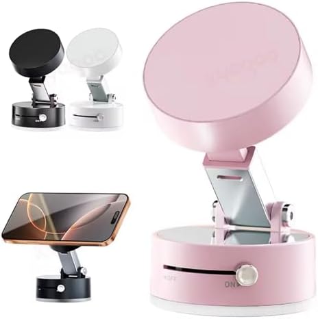 Adjustable Phone Stand with On/Off Switch, 360° Rotation, Fordable and Portable with Multipurpose Phone Holder for Car, Home, Office Available in Black, White, Pink (White) – Enhanced Compatibility and Speed