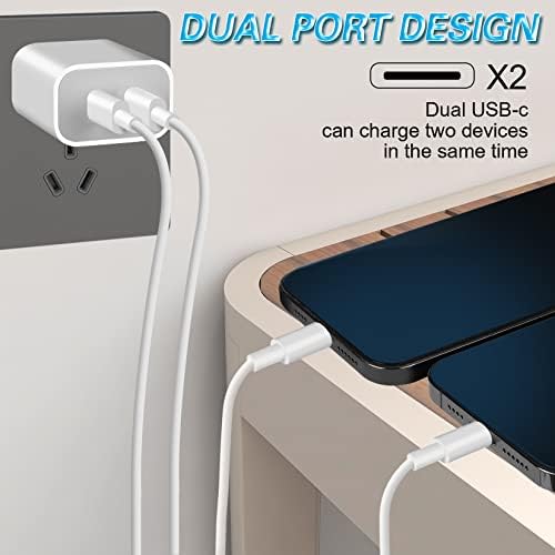 Ultra-Fast Dual Port USB-C i Phone Charger with 10 FT Quick Lightning Cables – High-Efficiency Charging Block for i Phone 14 Pro Max, 13 Pro, 12, 11, XS, XR, 8, SE – Ideal for Home and Travel, 2-Pack for Maximum Convenience and Speed
