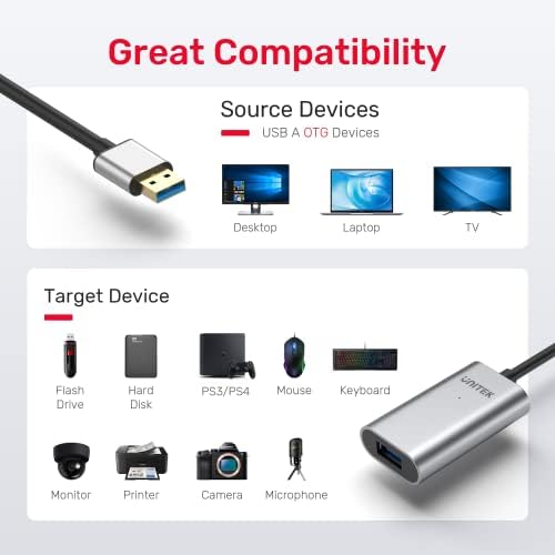Unitek 32-Foot USB 3.0 Active Extension Cable for Oculus Rift, Xbox Kinect, and Play Station – High-Speed Signal Booster with 5 V 2 A Power Adapter for Enhanced Performance and Compatibility – Durable Aluminum Design for Seamless Gaming and Streaming Experience