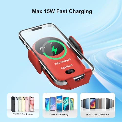 Enhanced Wireless Car Charger Mount with Automatic Clamping – MAX 15 W Qi Fast Charging for i Phone 16/15/14/13/12 Pro/Pro Max, Samsung S22/S21/S20/Note 20 – Effortless One-Handed Operation, Air Vent Installation, Stylish Blue Design for Seamless Driving Experience