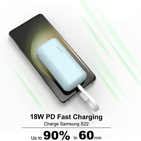 Ultra-Compact 10,000 m Ah Fast Charging Power Bank with Integrated USB-C Cable – Essential Portable Charger for i Phone 15, Samsung Galaxy S23, Note20, and More – LED Display for Easy Battery Monitoring and Enhanced Compatibility