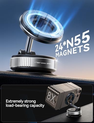 JOYROOM Magsafe Suction Cup Phone Mount, Vacuum Magnetic Phone Holder for Car, 360° Metal Strut Magsafe Car Mount for iPhone 16 Pro Max Plus/iPhone 15 14 13 12 & Android Magsafe Case, Dark Blue – Enhanced Compatibility and Speed