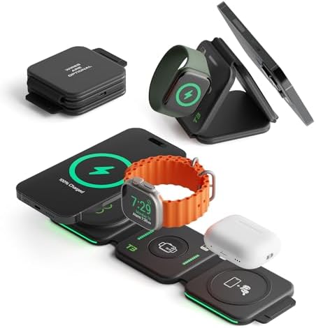 Infina Core 3-in-1 Magnetic Wireless Charging Station for Apple Devices – Ultimate Travel Charger for i Phone 12-16 Pro Max/Plus, Air Pods & Apple Watch – Compact Foldable Design with Rapid Charging and Enhanced Compatibility