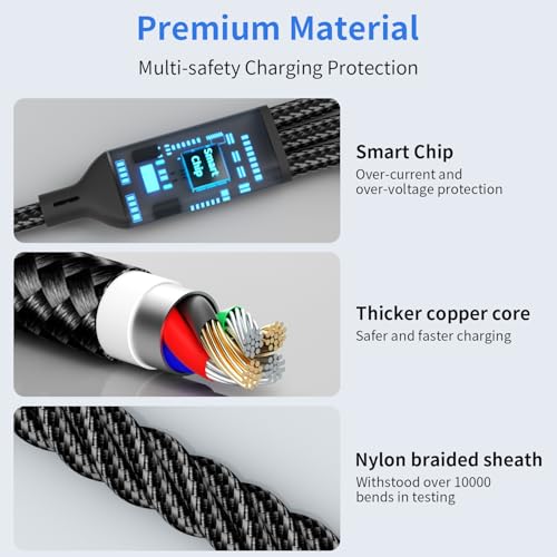 100W USB C Multi Charging Cable,3 in 1 USB C Cable Fast Charging with E-Mark Chip,Universal Charging Cable with Type-C, Micro USB,IP Port for iPhone16/15/Cell Phones and More – Enhanced Compatibility and Speed