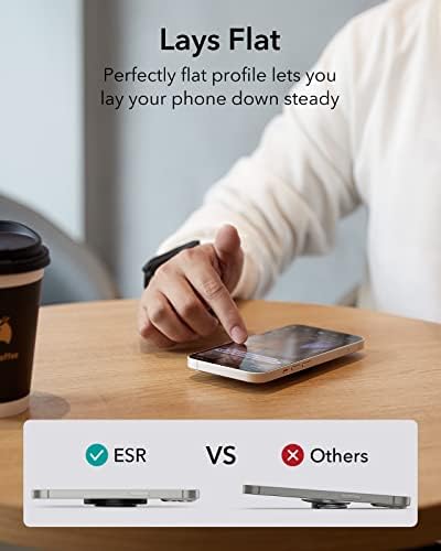 Magnetic Phone Ring Holder with 2-Way Adjustable Stand for i Phone and Galaxy – ESR Halo Lock Grip for Enhanced Stability, Secure Comfort, and Effortless Wireless Charging – Premium Zinc-Alloy Design, 1,200 g Magnetic Hold, Versatile Portrait/Landscape Viewing – Ideal for Caseless Phones and Mag Safe Cases – Black Finish for Modern Aesthetics