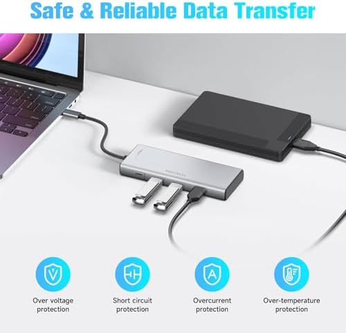 Transform Your Workspace with RSHTECH 5-in-1 USB C Hub: Lightning-Fast 10 Gbps Data Transfer, M.2 NVMe/SATA SSD Enclosure, and 100 W Power Delivery for Mac Books and Laptops – Sleek Aluminum Design for Ultimate Portability and Compatibility