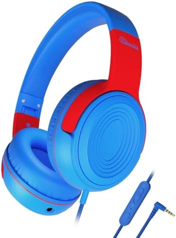 Vibrant Purple/Red ELECDER S8 Wired Kids Headphones with Adjustable Volume Control – Safe Sound Technology (85/94 d B) for Hearing Protection – Comfortable Fit for Growing Children – Perfect for School, Travel, and Play – Built-in Microphone for Effortless Communication – Compatible with Tablets and Smartphones – Durable Design for Everyday Adventures