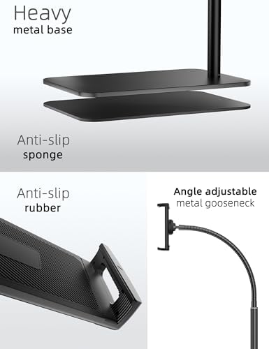 Adjustable Gooseneck Tablet Stand for i Pad and Cell Phones – Metal Floor Holder with Enhanced Flexibility and Stability for Ultimate Hands-Free Experience – Compatible with 4.7” to 13” Devices for Comfortable Viewing Anytime, Anywhere