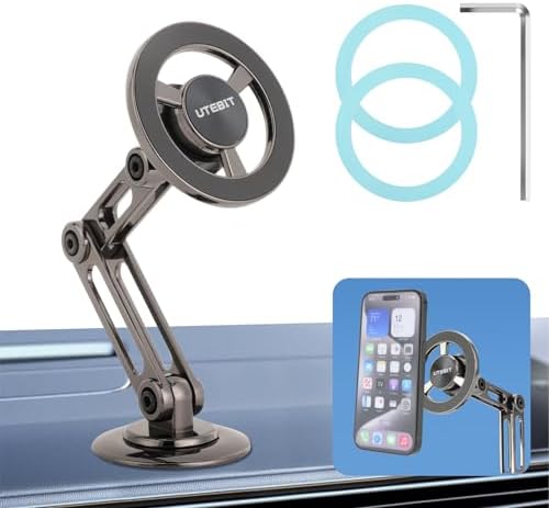 Experience the Ultimate Driving Convenience with UTEBIT Mag Safe Car Mount – 360° Rotating Magnetic Phone Holder for i Phone 15/14/13/12 Pro Max Plus & Universal Compatibility – Secure, Hands-Free Access for Safer Navigation and Calls