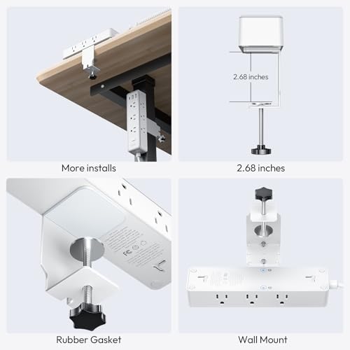 NTONPOWER 12-in-1 Desk Power Strip with 10 ft Extension Cord – 9 AC Outlets & 3 USB Fast Charging Ports, 1200 J Surge Protection, Wall or Desk Edge Mountable for Optimal Workspace Efficiency, Compatible with 2.68″ Tabletops – Enhance Your Productivity & Device Safety