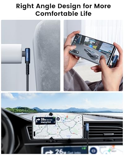 10 ft Braided USB to USB C Cable (2 Pack) – 90 Degree Right Angle Fast Charging Cord for i Phone 16/15 Series, Samsung Galaxy S10/S10+, LG V30, Nintendo Switch – Ultimate Durability and Flexible Connectivity
