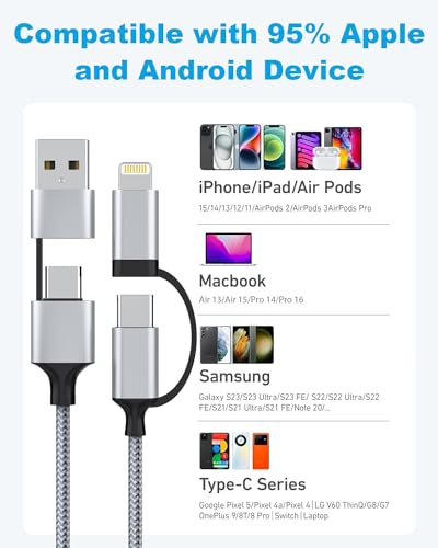 Experience Unmatched Convenience with the 20 FT Extra Long i Phone Charger Cord – 60 W USB-C and Lightning 2-in-1 Fast Charging Cable for i Phone 16/15/14 Pro/Pro Max, Mac Book, and i Pad (Gray) – Premium Durability for Effortless Charging Anywhere