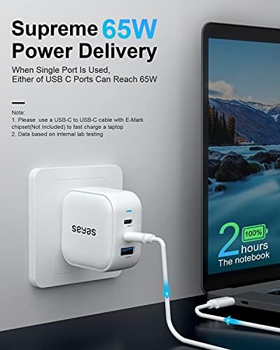 Seyas 66 W Ga N Fast Wall Charger – Compact USB-C Power Adapter with 3 Ports for Rapid Charging of i Pad Pro, Air Pods Pro, Nintendo Switch, Samsung Devices & More – Foldable Design for Ultimate Portability and Enhanced Power Delivery Efficiency