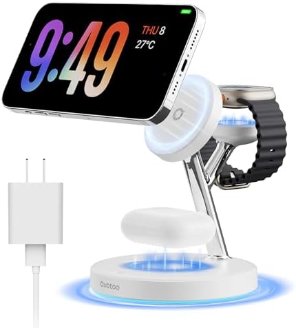 2025 Premium 3-in-1 Wireless Charging Station for i Phone 16, 15, 14, 13, 12 – Mag-Safe Compatible Charger Stand for Air Pods and i Watch – Fast, Efficient Power Hub with Sleek Design and Overcharge Protection for Home or Travel