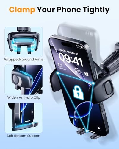 2025 Premium Car Vent Phone Holder Mount for Large Devices – Engineered for i Phone 16 & 15 Pro Max Compatibility, Featuring Ultra-Strong Hook Design and 1.62-Inch Wide Clamp for Secure Fit – Sleek Silicone Black Finish for Modern Vehicles – Effortless Installation with No Vent Damage – Perfect for Road Trips and Daily Commutes