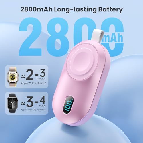Portable Magnetic Wireless Charger Duo for Apple Watch – 2800 m Ah High-Speed Charging Power Bank for All Series (1-10, SE, Nike, Ultra) – Sleek Black & White Design for Ultimate Portability and Active Lifestyles