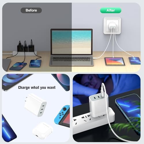 Amoner 35 W 3-Port USB C Charger Block – Fast Charging Adapter with PD 3.0 for i Phone 16/16 Pro/15/14/13/12/11, Galaxy & Pixel Devices – Compact Multi-Device Charger for Home, Office & Travel with Safety Features