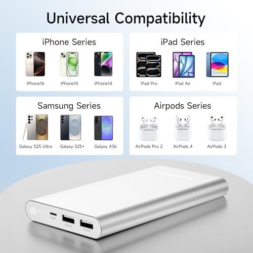 Pilot 4 GS 12000 m Ah Fast Charging Power Bank – Dual 3 A Output Portable Charger for i Phone 11-16 & More – Stylish Silver Design for On-the-Go Convenience and Reliable Device Protection