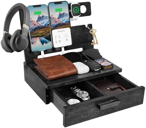 Elegant Wooden Phone Docking Station with Hidden Storage – Stylish Organizer for Modern Dads – Ideal Gift for Father’s Day, Birthdays & Anniversaries – Quick Charge Compatible Gadget for a Clutter-Free Space