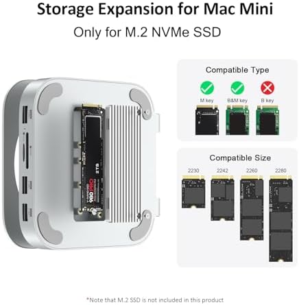 Elevate Your Mac mini Setup with the Akyyajaure 9-in-1 Aluminum Docking Hub – High-Speed M.2 NVMe SSD Enclosure, Lightning-Fast 10 Gbps USB-A2 Ports, Effortless SD/TF Card Readers, and USB 2.0 Connectivity for Unmatched Productivity and Style