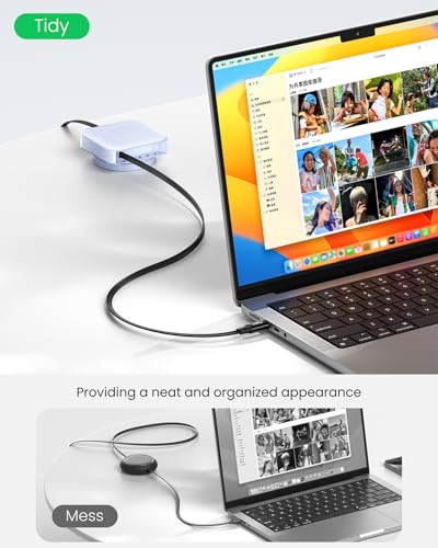 Fasgear Retractable USB C Cable Desk Mount – 60 W PD/PPS Fast Charging Type C Charger for i Phone 16/15, i Pad, Galaxy S24/S23, Google Pixel – 360° Rotatable Cable Management Solution in Sleek White – Ultimate Convenience for Tangle-Free Charging and Enhanced Device Accessibility