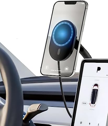 GALVANOX Tesla Phone Holder for Model 3 & Model Y – Premium Magnetic Car Mount with Fast Wireless Charging & Mag Safe Compatibility – Effortless Installation & Enhanced Device Security for a Modern Driving Experience