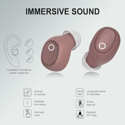 Compact Bluetooth Earbuds for Women – Ergonomically Designed Mini Wireless Earphones for Small Ear Canals Offering Superior Sound Quality, AI-Powered Dual Mic Clarity, Sweat-Resistant Comfort, and Customizable Audio Experience for Active Lifestyles
