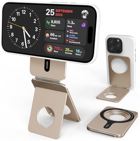Desert Gold Adjustable Phone Stand – Premium Foldable Aluminum Holder with Magnetic Base for i Phone 16/15/14/13/12 Series – Ergonomic Desk Accessory for Enhanced Productivity and Comfort