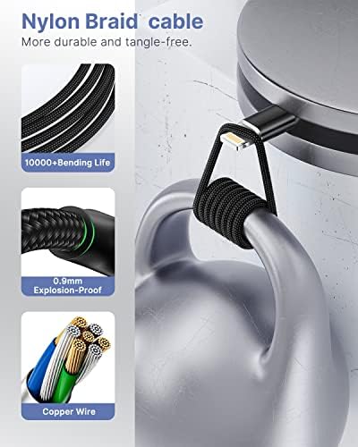 Aioneus 1 ft Apple Certified Lightning Cable – High-Speed USB A to Lightning Charger for i Phone 14/13/12/11 Pro Max/XR/XS/8/7 Plus/6/SE – Durable Nylon Braided Design for Tangle-Free Portability and Enhanced Charging Efficiency