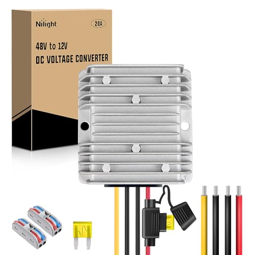 Nilight 48 V to 12 V Waterproof DC Voltage Converter – High-Efficiency 240 W Regulator for Golf Carts & Electric Scooters – Reliable Step-Down Power Supply with Overcurrent Protection and Easy Installation for Enhanced Energy Performance
