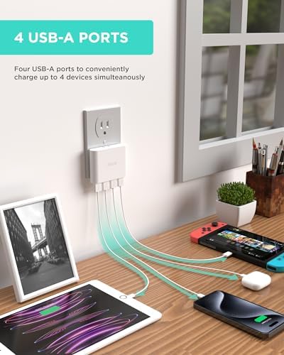 i Home 2-Port USB Wall Charger – Compact Dual Port AC Adapter for Rapid Device Charging – Flat Design for Travel & Home Use – Enhanced Compatibility with Smartphones & Tablets – Safe, High-Speed Charging Solution