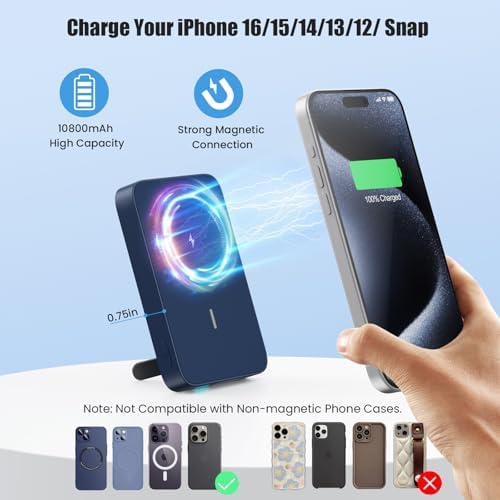 Advanced Magnetic Wireless Power Bank – 10800 m Ah Portable Charger with Foldable Stand, LED Battery Indicator, and 25 W Fast Charging for i Phone 16/15/14/13/12 Pro/Pro Max/Plus – Ultimate Compatibility and Convenience