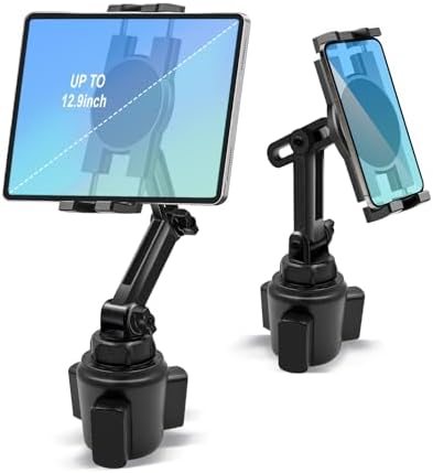 Universal Cup Holder Tablet Mount for Cars – 360° Adjustable Dual-Arm Stand for i Pad Pro, Samsung Galaxy Tab, and i Phone 16/15/14/Pro – Secure and Convenient Device Holder for 4.7-12.9″ Tablets and Phones – Perfect for Safe Navigation and Entertainment on the Road
