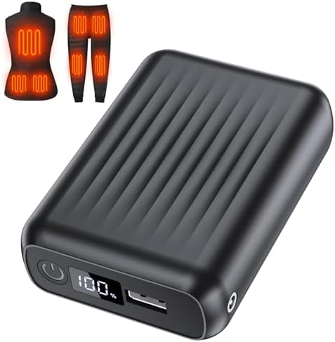 Portable Heated Vest Battery Pack for ORORO & Venustas – Fast Charge Power Bank with LED Display & Dual Adapter Cables for Ultimate Compatibility and Performance in Cold Weather Gear