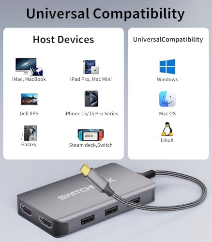 Unlock Your Productivity Potential with the 6-in-1 USB C Docking Station – Dual 4 K HDMI Adapter for Mac Book & Dell XPS – The Ultimate Multiport Hub for Seamless Connections, Fast Charging, and Enhanced Workspace Efficiency