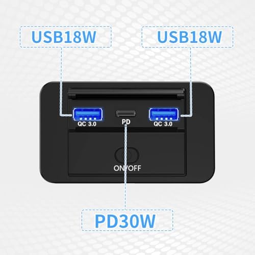 High-Speed 12 V USB Charging Socket Panel with PD 3.0 & QC 3.0 for Cars, Motorcycles & Buses – Waterproof Wall-Mounted Charger with Easy Control Switch for Ultimate Power Delivery and Device Compatibility