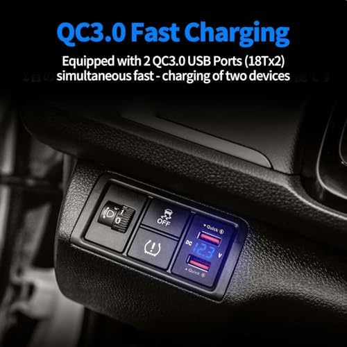 Levigo USB QC3.0 Fast Car Charger for Honda Vehicles – Dual USB Ports with LED Voltage Meter, 12/24 V Compatibility, Quick Charge Technology, Sleek Black Design for Efficient Device Charging on the Go