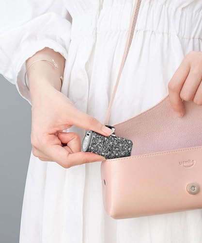 Chic Gray Bling Portable Power Bank – 6800 m Ah Fast Charger with Type-C Connector and Built-in Flashlight for i Phone 15 & Android Devices – Ultra-Compact Design for Stylish On-the-Go Charging and Emergency Preparedness