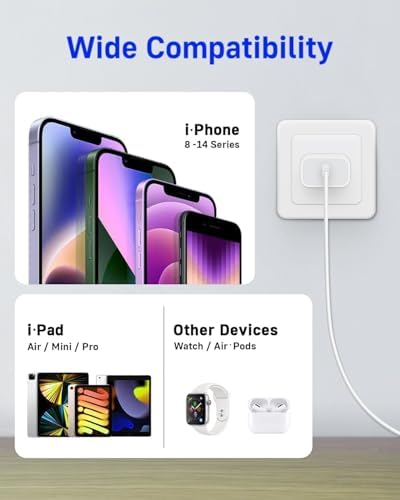 Power Up Your Devices: Premium Dual 20 W USB-C Wall Chargers with 10 FT Lightning Cable for i Phone & i Pad – Rapid Charging Solution for i Phone 14/13/12/11 Pro/Pro Max/XS/XR/SE/8 – Perfect for Home and On-the-Go Efficiency