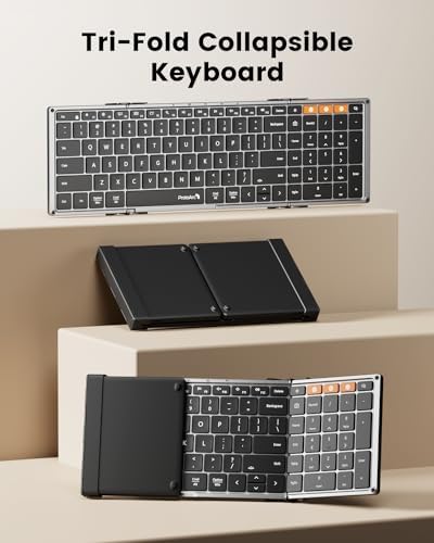 Proto Arc XK01 Plus Backlit Foldable Bluetooth Keyboard – Ultimate Portable Multi-Device Wireless Keyboard for Travel, Featuring Rechargeable Battery and Full-Size Design for i Pad, Tablet, Smartphone, Laptop, and PC Use