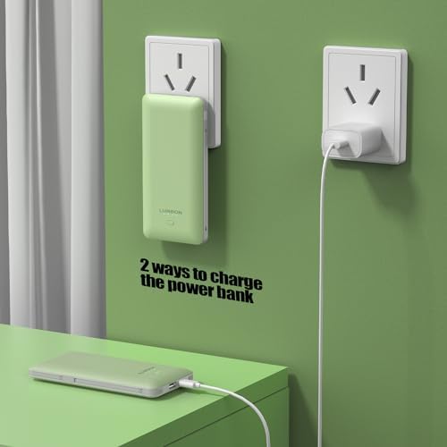 Compact 10000 m Ah Portable Charger with Built-In Cables and AC Wall Plug – Essential USB-C Power Bank for i Phones, Samsung Devices, and Tablets in Vibrant Green – Ultimate Travel Companion for Fast Charging and Universal Compatibility