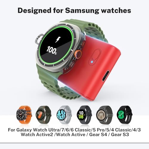 Portable 2-in-1 Watch Charger for Galaxy Watch 7 Ultra – 2000 m Ah High-Capacity Samsung Charger with Keychain for Galaxy Watch Series & Gear S3 – Fast Charging & Enhanced Portability for On-the-Go Power Solutions