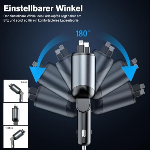 Ultimate 4 in 1 Retractable Car Charger – 80 W Dual Port Fast Charging Adapter with Type-C & USB-i Cable for i Phone 16/15/14/13/12/11, i Pad, Galaxy & Google Devices – Compact & Versatile Travel Solution for Effortless Power on the Go