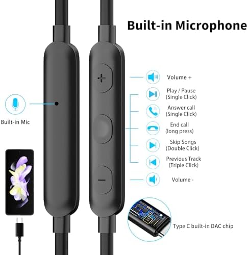 Revolutionary Noise-Canceling USB C Earbuds for i Phone 16 & Galaxy Z Flip Fold 6 – Advanced Wired Headphones Featuring Magnetic In-Ear Design & Integrated Mic for Superior Call Clarity – Universal Compatibility with i Pad, One Plus, Samsung, and Pixel – Exceptional Audio Performance for Music Lovers & Gamers on the Move