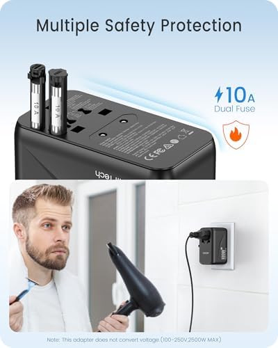 LENCENT 20 W Fast Charging Universal Travel Adapter – Compact International Power Converter with Dual USB and USB Type-C Ports – Ultimate Solution for Worldwide Device Charging in USA, UK, EU, and AUS (Black) – Reliable and Safe Charging for Global Explorers